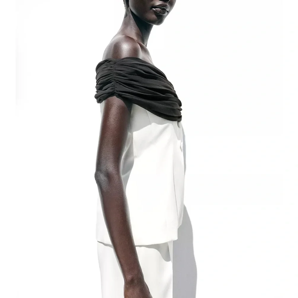 Zara NWT contrast bustier top white black 3327/597 - Picture 8 of 11